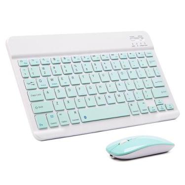 Imagem de Mini Teclado e Mouse Bluetooth Sem Fio Rosa - Layout Espanhol