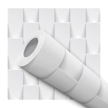 Imagem de Papel De Parede Adesivo Lavável Sala Retângulo Efeito Gesso 3D Branco 
