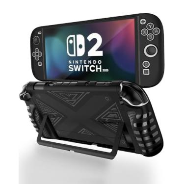 Imagem de NINKI Capa aderente para Nintendo Switch 2 com suporte 2025, antiderrapante, ultrafina, policarbonato + capa protetora de silicone TPU para Nintendo Switch 2025, capa protetora para controle Switch 2
