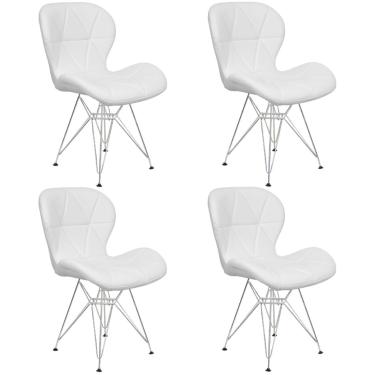 Imagem de Kit 4 Cadeiras Charles Eames Slim Eiffel Base Metal Cromado - Branco