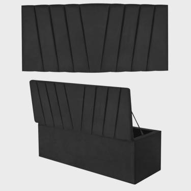 Imagem de Kit Painel Cabeceira Estofada e Calçadeira Baú Recamier Bélgica 160cm Queen Size Sintét...