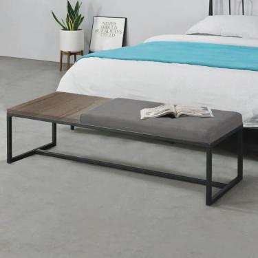 Imagem de Calçadeira Recamier Londres 160cm Industrial Preto Sintético Cinza Tampo Quadrado mdf R...