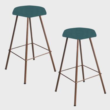 Imagem de Kit 02 Banqueta Alta Lari Eiffel Hexágono Cozinha Bar Balcão Bistrô Ferro Bronze Suede Azul Turquesa - Ahz Móveis