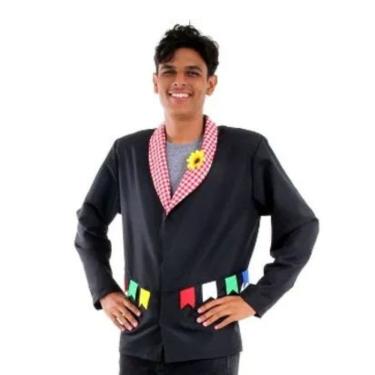Imagem de Fantasia Noivo Caipira Adulto Junino Paletó Preto Masculino