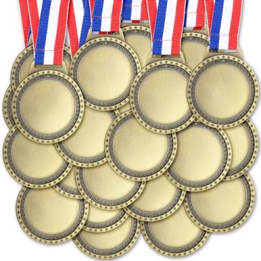 Imagem de Sasylvia 150 medalhas de prêmio em branco com fitas de pescoço Crie seu próprio kit de medalhas de participação de vencedor de torcida troféu presentes de metal para jogo de festa de futebol futebol