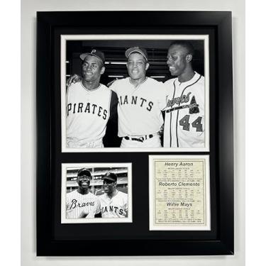 Imagem de Legends Never Die Colagem de fotos emoldurada Hank Aaron, Roberto Clemente e Willie Mays, 28 x 35 cm