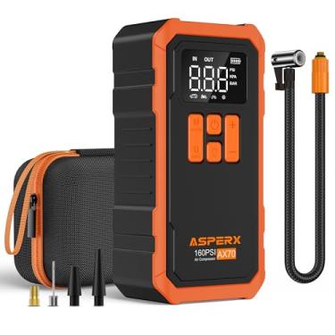 Imagem de Compressor de ar portátil para inflador de pneu - bomba de ar portátil de 160PSI e 10.000 mAh com estojo de transporte, visor LCD e luz LED, 3 vezes de enchimento rápido para carro, bicicleta