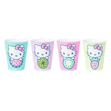 Imagem de Silver Buffalo Hello Kitty Conjunto de mini copos de plástico Neon Holding Fruit 4 peças de 42,5 g