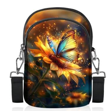 Imagem de FyLybois Bolsa transversal feminina para celular, bolsa de ombro casual, carteira com alça ajustável para viagens, Dourado
