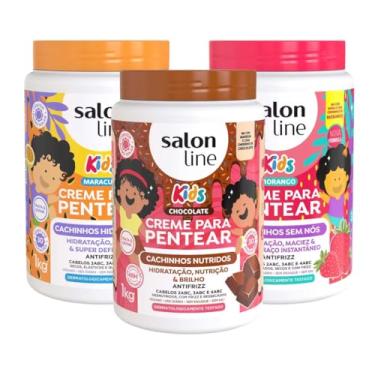Imagem de Kit com 3 Cremes para Pentear Kids Morango, Maracujá e Chocolate 1Kg Salon Line