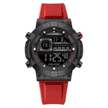 Imagem de NAVIFORCE Relógio de pulso digital masculino moderno militar à prova d'água esportivo cronógrafo masculino com alarme/luz de fundo LED, Vermelho, Esportivo