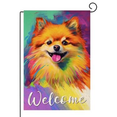 Imagem de TopPacific Pomeranian Welcome Garden Flag Dogs Paw Prints Spring Yard Flag Pet Lovers Gift 12x18 polegadas dupla face animais de estimação bem-vindo pessoas tolerado serapilheira quintal sinal (10028)