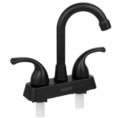 Imagem de EXCELFU Torneira de pia de banheiro RV, substituição de torneira de banheiro RV para campistas, motorhome, pia de banheiro de trailer de viagem, 10 cm não metálico, com bico de 15 cm de altura (preto)