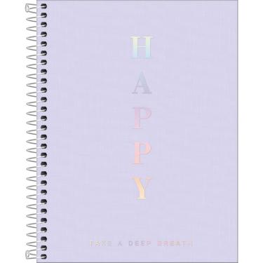 Imagem de Caderno Espiral 10 Matérias 160 Folhas destacáveis Happy Lilás - Capa Plástica, Adesivos