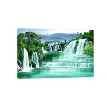 Imagem de MUHJDYC Paisagem quadros - rio cascata árvores-natureza impressão em tela-panorâmica imagem decoração sala de estar quartos 80 x 120 cm - 31 x 47 in tela embrulhada