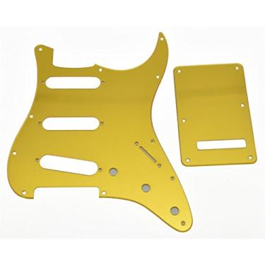 Imagem de KAISH 11 Furos ST/Strat Estilo Pickguard HSS Pick Guard com Placa Traseira ST Tremolo Trem Capa para Stratocaster EUA/México Stratocaster/Strat Gold Mirror 1 Camada