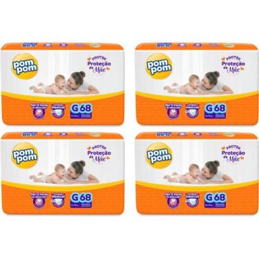 Imagem de KIT 4 Fraldas Pom pom Derma Protek Hiper Tamanho G C/ 68 unidades