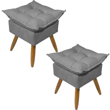 Imagem de Kit 2 Puff Decorativo Quadrado Para Sala Quarto Penteadeira Recepção Alice Pé Palito Castanho Suede