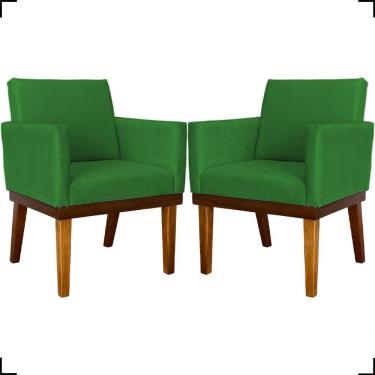 Imagem de Kit 2 Poltronas Decorativa Para Sala Recepção Consultório Escritório Base Em Madeira Divine Suede