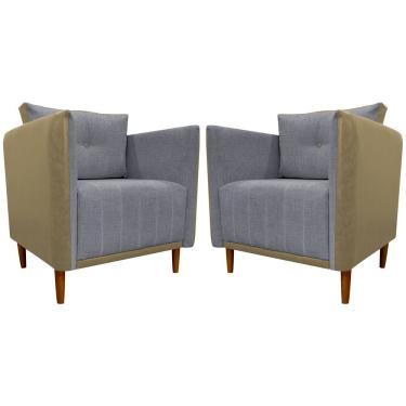 Imagem de Kit 2 Poltronas Decorativa Para Sala Recepção Consultório Aviv Luxo Corino E Linho