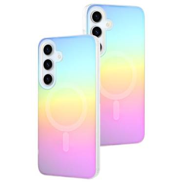 Imagem de AIGOMARA Capa magnética para Samsung Galaxy S25 Plus [compatível com Magsafe] [fluorescente holográfico iridescente] Capa protetora fina à prova de choque fosca para mulheres meninas 6,7 polegadas