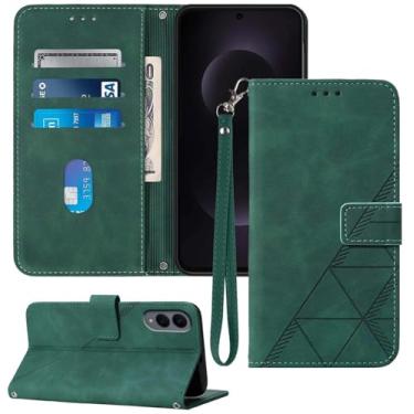 Imagem de Moment Dextrad Capa carteira para celular S25 Edge, compartimento para cartão, alça de pulso, proteção interna de TPU, capa flip de couro PU (verde)