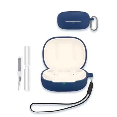 Imagem de Capa para fones de ouvido DENON AH-C840NCW True Wireless, capa protetora de silicone macio WUNIAK portátil resistente a arranhões com kit de limpeza, mosquetão e cordão, azul