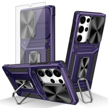 Imagem de Asuwish Capa de celular para Samsung Galaxy S24 Ultra 5G com capa deslizante para câmera de vidro temperado, suporte de anel, resistente, fino, protetor de celular S24Ultra 24S S 24 24Ultra, feminino