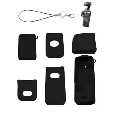Imagem de Capa protetora combo DJI Osmo Pocket 3 Creator, design de gancho WUNIAK com corda de transporte de gancho de silicone macio à prova de quedas à prova de choque, resistente a arranhões, leve, preta