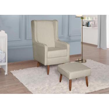 Imagem de Poltrona de Amamentação Áquila Retrô Pés Palito c/ Puff Linho Bege - A