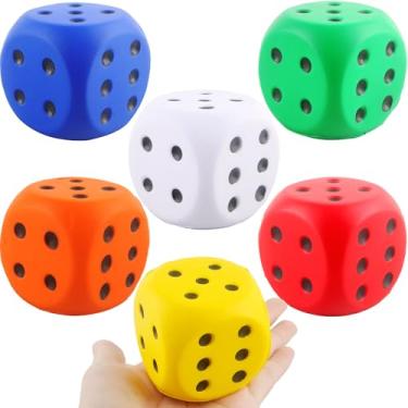 Imagem de Cotiny 6 Pack Colorful PU Foam Dice 2.36 Inch Soft Jumbo Dice for Learning Indoor Board Game Birthday Casino Themed Party Decorations, 6 Colors