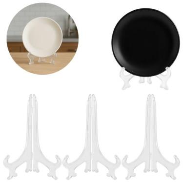 Imagem de 3 Suportes Decorativo Dobrável Transparente Para Prato 13cm - Fx