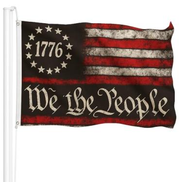 Imagem de Bandeiras americanas para fora 3x5 ao ar livre EUA bandeira patriótica We the People 1776 Military Army Men US Black Cool Flags, 3 camadas 4 de julho Memorial Dia da Independência Bandeira da