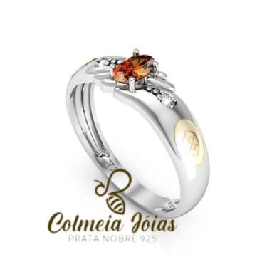 Imagem de Anel de formatura feminino prata 925 - COLMEIA JOIAS, Marrom, +-2,4gr