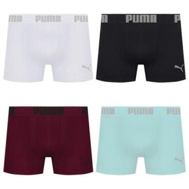 Imagem de Kit 4 Cuecas Puma Boxer Sem Costura Masculina, Branco, Verde, M