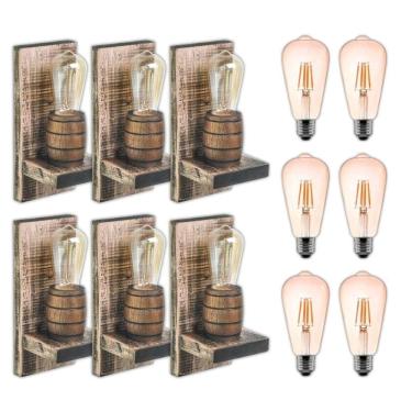 Imagem de Kit 6 Arandelas Barril Delenha Decor Rústico + Lâmpadas