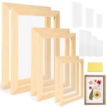 Imagem de Caydo Kit de fabricação de papel de 3 tamanhos, A5 A6 A7, kit de moldura de madeira, molde e deck com malha, papéis absorventes e esponja, materiais criativos feitos à mão para artesanato de papel DIY