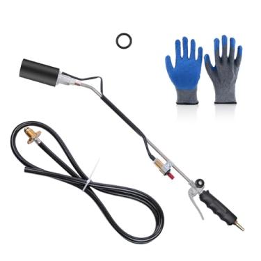 Imagem de Queimador de ervas daninhas de propano, queimador de erva daninha de 1.800.000 BTU com luvas protetoras, tocha para uso externo com mangueira de 2 m, lança-chamas para capina, churrasco, asfalto