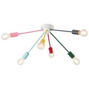 Imagem de jinpinhaos Lustre Sputnik moderno de 6 luzes com cor arco-íris - Luz de teto infantil para quarto, sala de jogos e sala de estar, luminária multicolorida com montagem semi-embutida, base E26