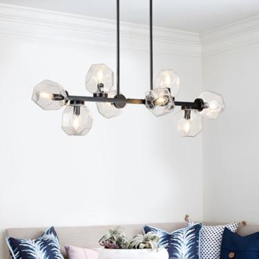 Imagem de Jonsi Lustres lineares modernos 8 luzes de vidro transparente para sala de jantar 99 cm preto de meados do século luminária pendente para sala de estar cozinha ilha
