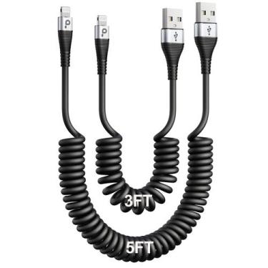 Imagem de Cabo carregador para carro PRAKIE Coiled Lightning Cable, pacote com 2