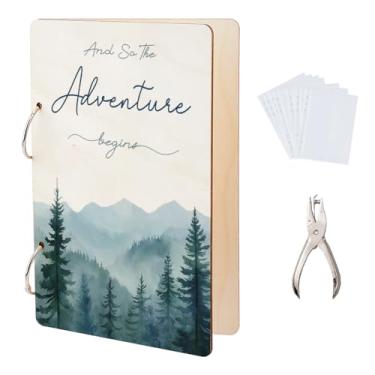 Imagem de SUPERDANT Organizador de cartões comemorativos The Adventure Begins para agendamento, fichário, cartão de casamento, aniversário, capa de álbum de fotos, capa de álbum de fotos com 20 bolsos internos