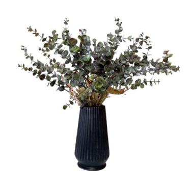 Imagem de Arranjo Minimalista Buquê Eucalipto Artificial Vaso Plástico Preto - F