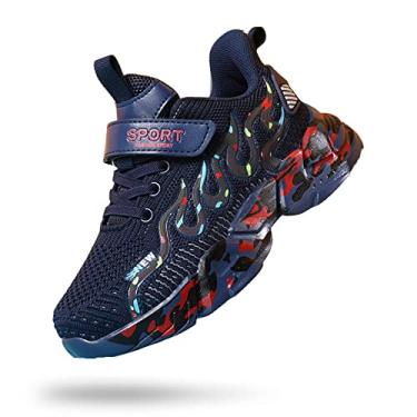 Imagem de BTKSDAS Tênis Esportivos Para Meninos, Tênis Respiráveis Para Meninos, Tênis Para Corrida, Caminhada, Basquete, Tênis Para Meninos, Azul Escuro/Vermelho, Tamanho 11, Criança Pequena (1 Par)