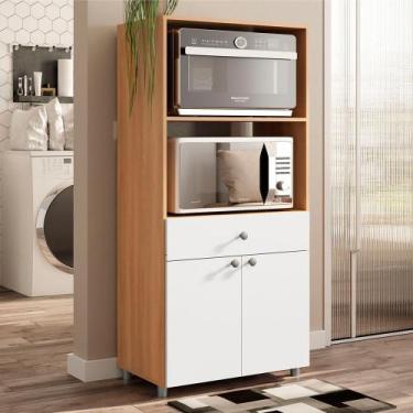 Imagem de Balcão para Forno e Micro-Ondas âmbar 2 Portas 1 Gaveta Freijó/Branco 