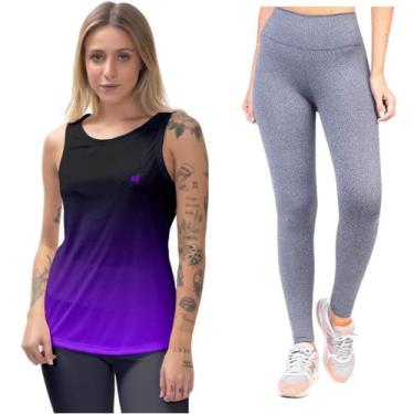 Imagem de Kit Regata Slim Corrida Yoga Calça Legging Academia UV50 orrida Yoga P