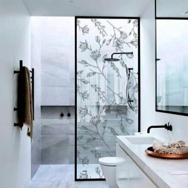 Imagem de Adesivo Para Vidro Box Banheiro Jateado Decorado Delicado Prova D'Agua