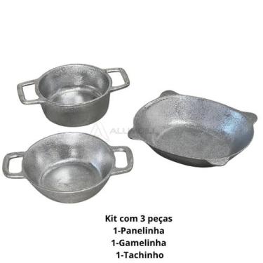 Imagem de Kit 3 peças de Miniaturas de Panelas de Alumínio Tacho Gamela e Caçaro