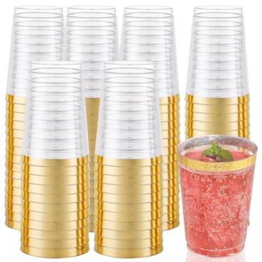 Imagem de Copos de plástico I00000, 12 onças, descartáveis com borda dourada, pa