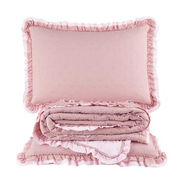 Imagem de Kit Cobre Leito Colcha Lilian Casal 3 Peças Matelado Dupla Face Micropercal 200 Fios - Rosa - 100% Poliéster